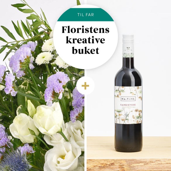 Floristens buket til far med Na.Ti.Vo Sangiovese Organic